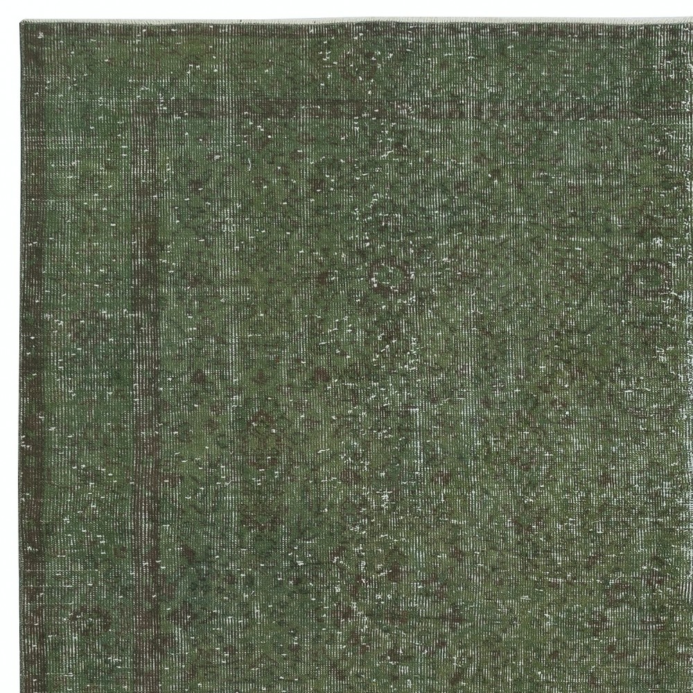 Hand-Knotted Turkish Wool Area Rug in Dark Green. Modern Handmade Floor Covering