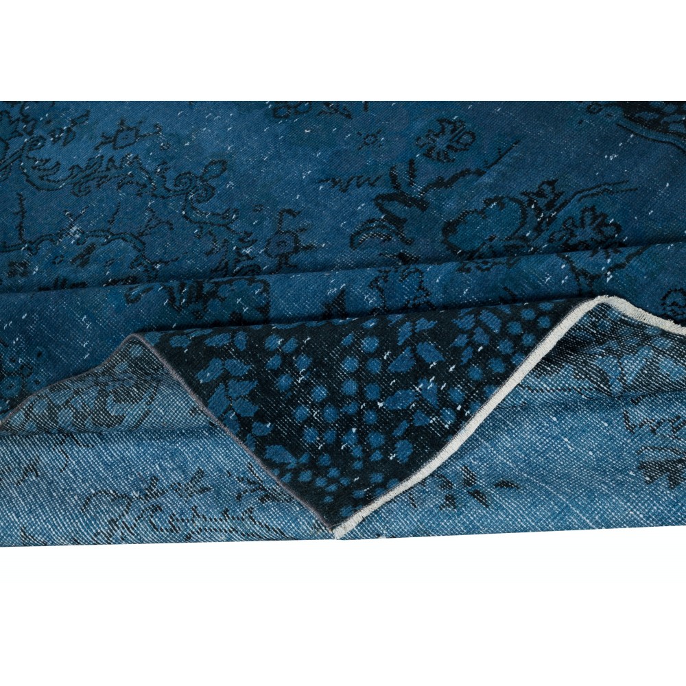 Navy Blue Color Handmade Turkish Area Rug for Contemporary Interiors
