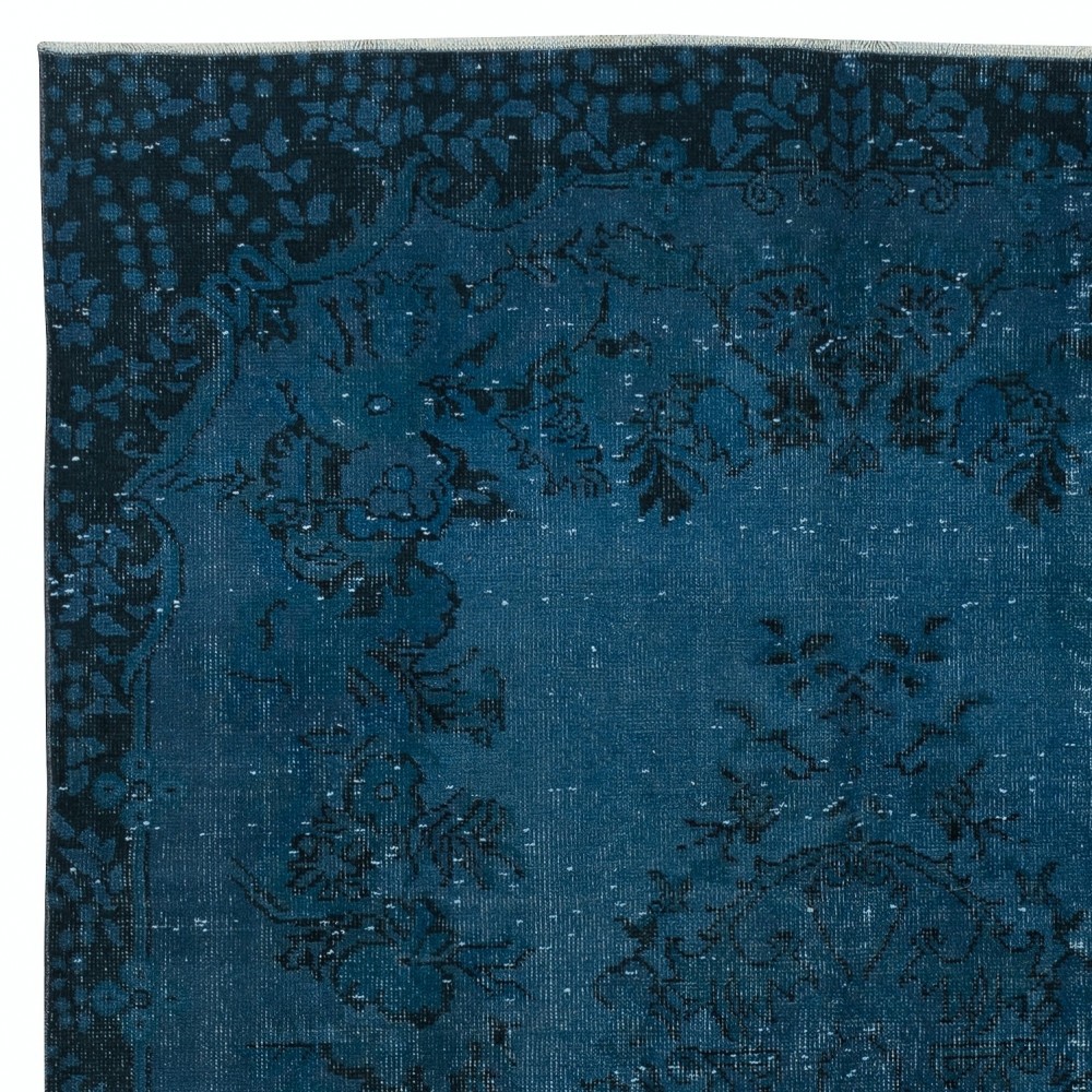 Navy Blue Color Handmade Turkish Area Rug for Contemporary Interiors
