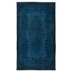 Navy Blue Color Handmade Turkish Area Rug for Contemporary Interiors