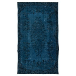 Navy Blue Color Handmade Turkish Area Rug for Contemporary Interiors