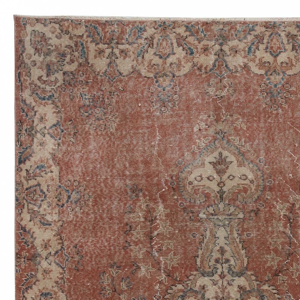 One of a kind Vintage Handmade Turkish Area Rug, Red 1960s Carpet with Medallion Design