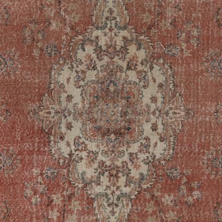 One of a kind Vintage Handmade Turkish Area Rug, Red 1960s Carpet with Medallion Design