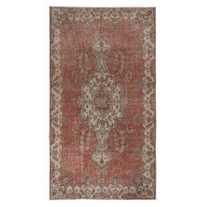 One of a kind Vintage Handmade Turkish Area Rug, Red 1960s Carpet with Medallion Design