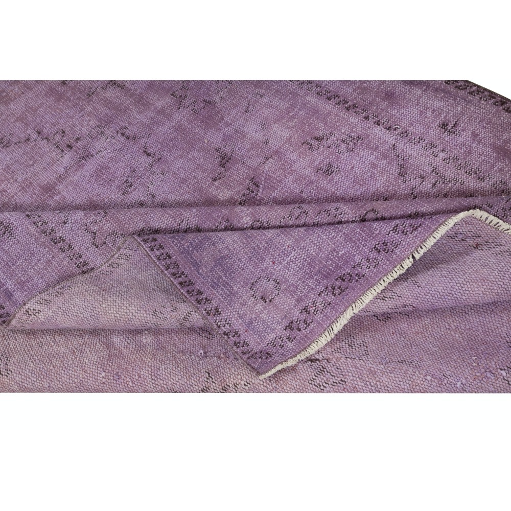 Vintage Handmade Turkish Area Rug redyed in Purple Color for modern interiors