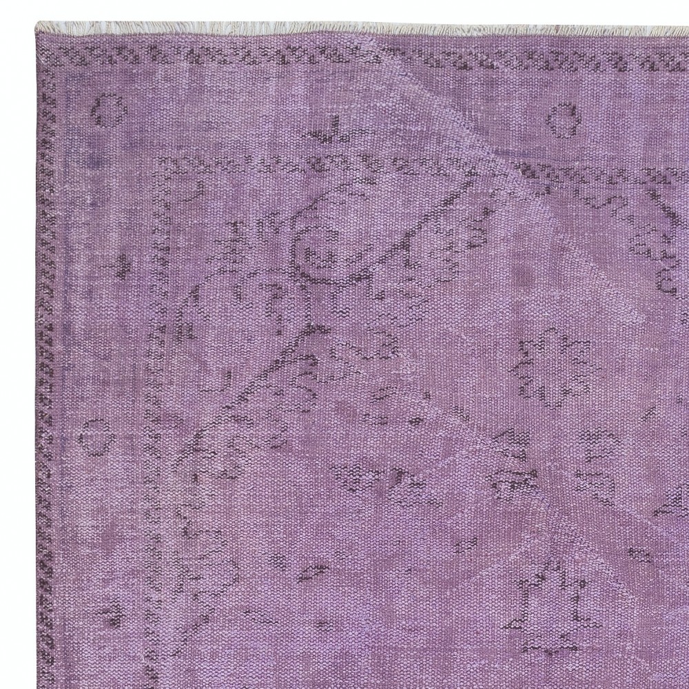 Vintage Handmade Turkish Area Rug redyed in Purple Color for modern interiors