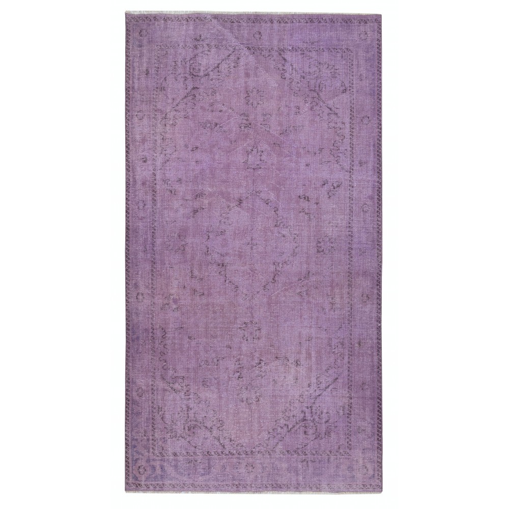 Vintage Handmade Turkish Area Rug redyed in Purple Color for modern interiors
