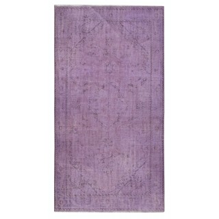 Vintage Handmade Turkish Area Rug redyed in Purple Color for modern interiors