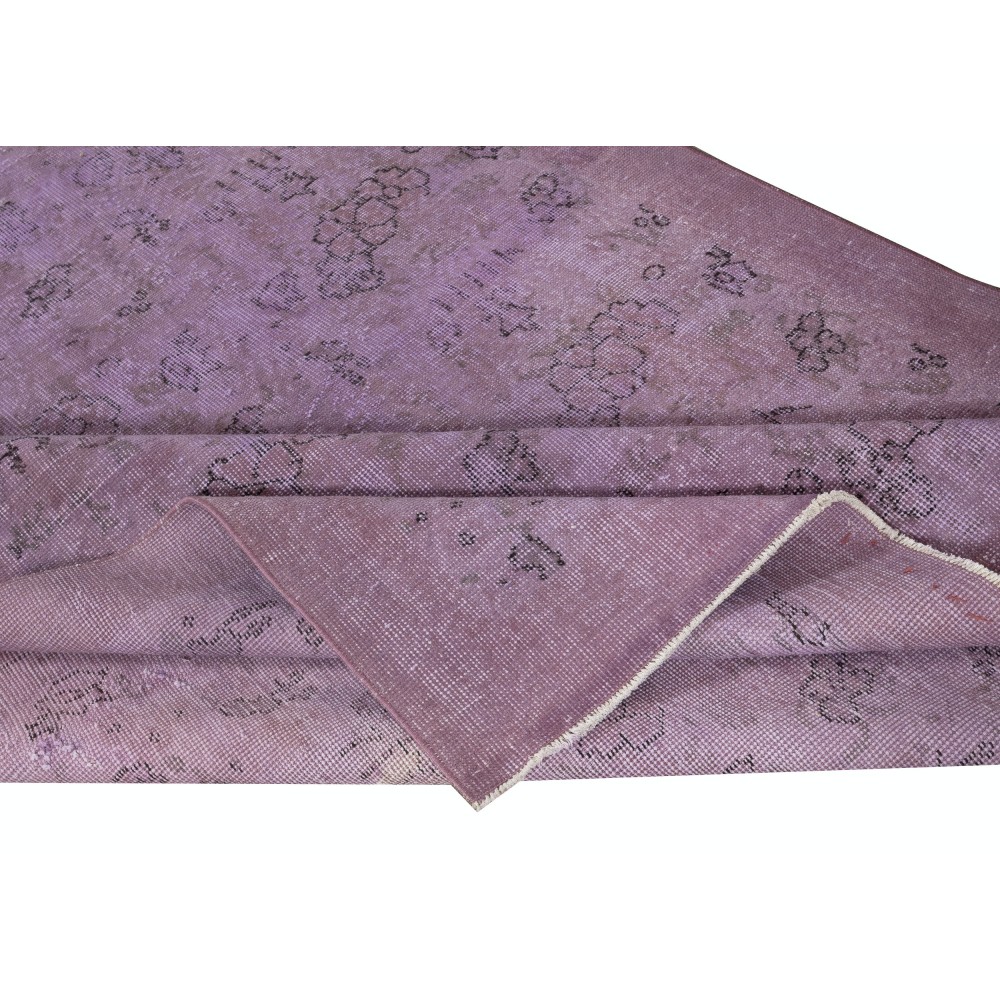 Vintage Handmade Turkish Area Rug redyed in Purple Color for modern interiors
