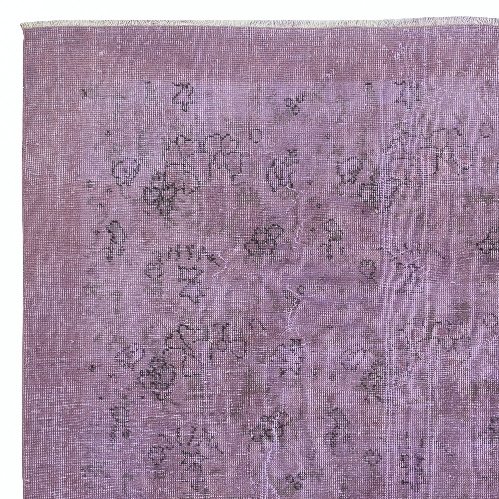 Vintage Handmade Turkish Area Rug redyed in Purple Color for modern interiors