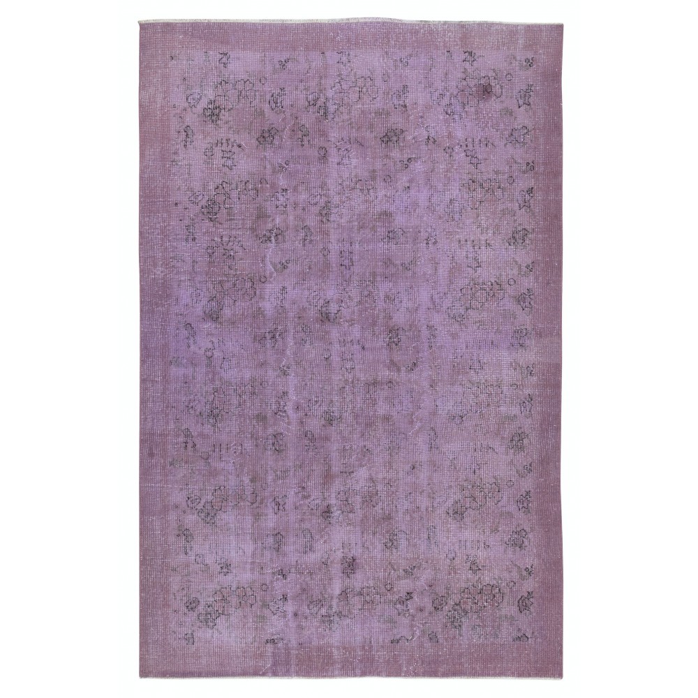 Vintage Handmade Turkish Area Rug redyed in Purple Color for modern interiors