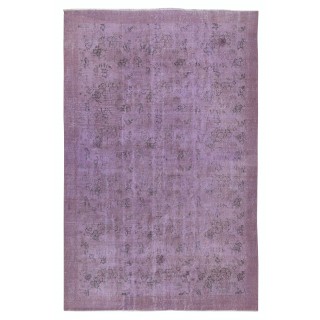 Vintage Handmade Turkish Area Rug redyed in Purple Color for modern interiors