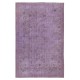 Vintage Handmade Turkish Area Rug redyed in Purple Color for modern interiors