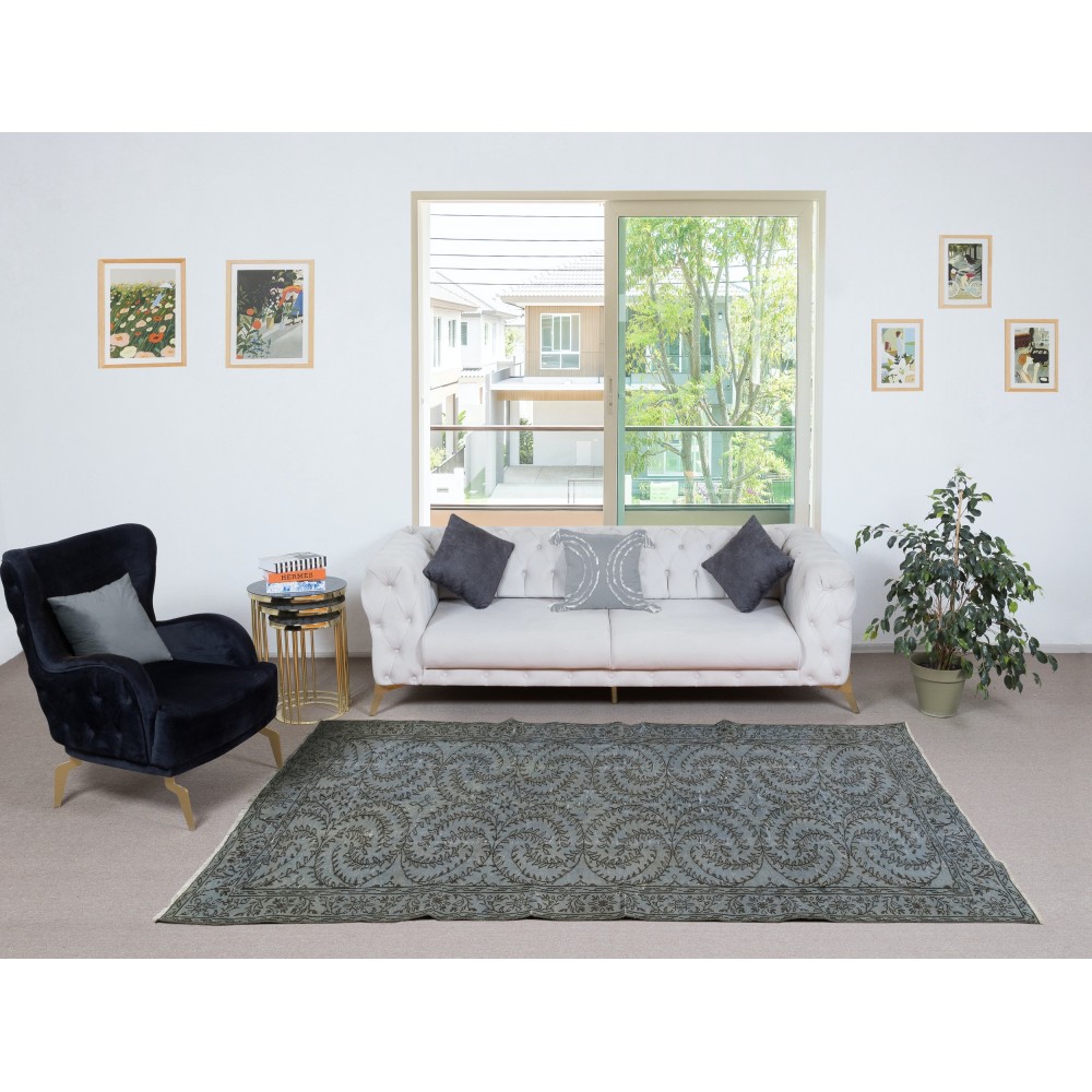 Contemporary Handmade Turkish Wool Area Rug in Stone Blue Color