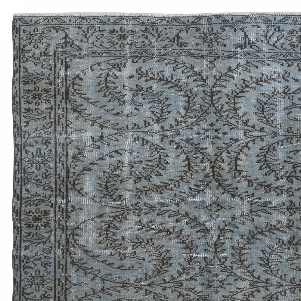 Contemporary Handmade Turkish Wool Area Rug in Stone Blue Color