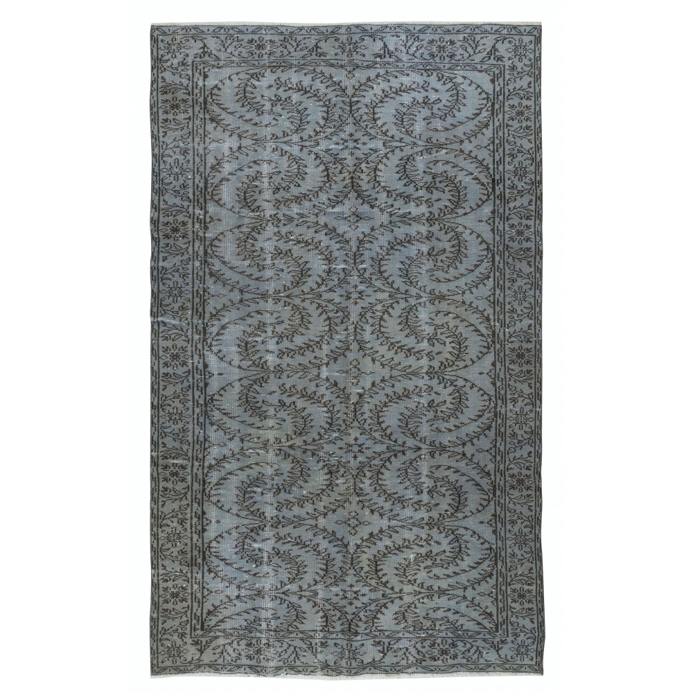 Contemporary Handmade Turkish Wool Area Rug in Stone Blue Color