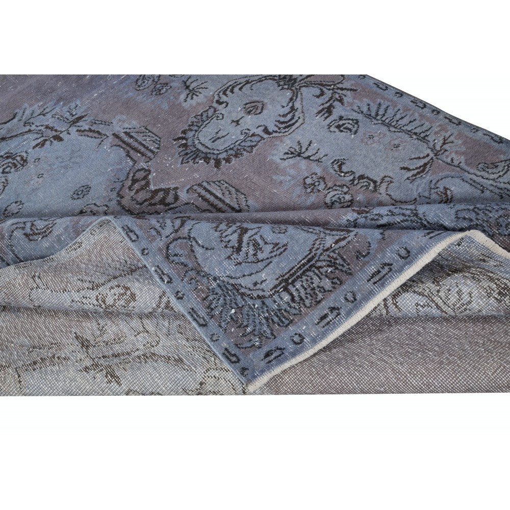 Vintage Handmade Turkish Area Rug redyed in Blue Color for modern interiors