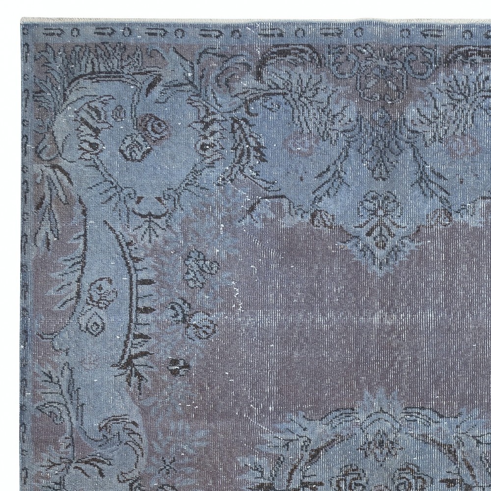 Vintage Handmade Turkish Area Rug redyed in Blue Color for modern interiors