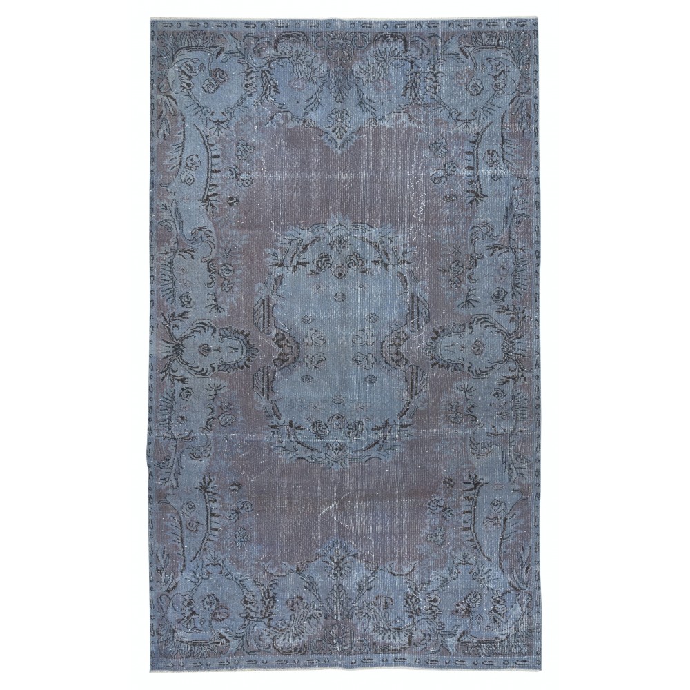 Vintage Handmade Turkish Area Rug redyed in Blue Color for modern interiors