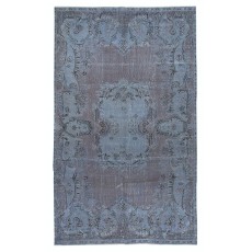 Vintage Handmade Turkish Area Rug redyed in Blue Color for modern interiors