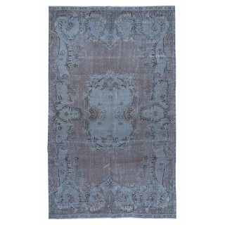 Vintage Handmade Turkish Area Rug redyed in Blue Color for modern interiors