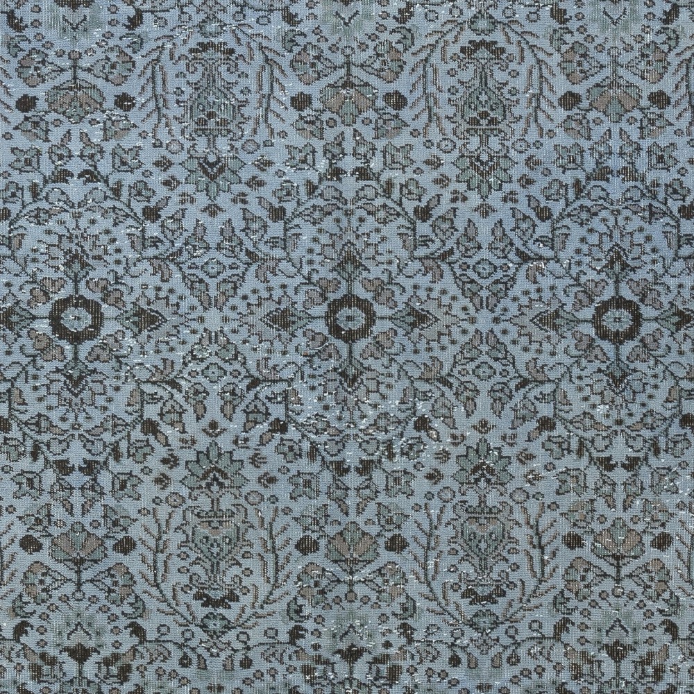 Contemporary Handmade Blue Color Turkish Wool Area Rug with Floral Design