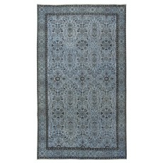 Contemporary Handmade Blue Color Turkish Wool Area Rug with Floral Design