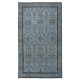 Contemporary Handmade Blue Color Turkish Wool Area Rug with Floral Design