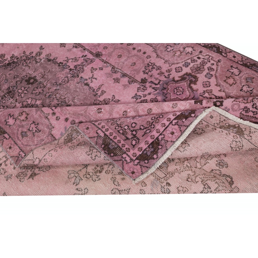 Modern Pink Color Over-Dyed Rug. Handmade Turkish Floor Rug. Bohemian Home Decor