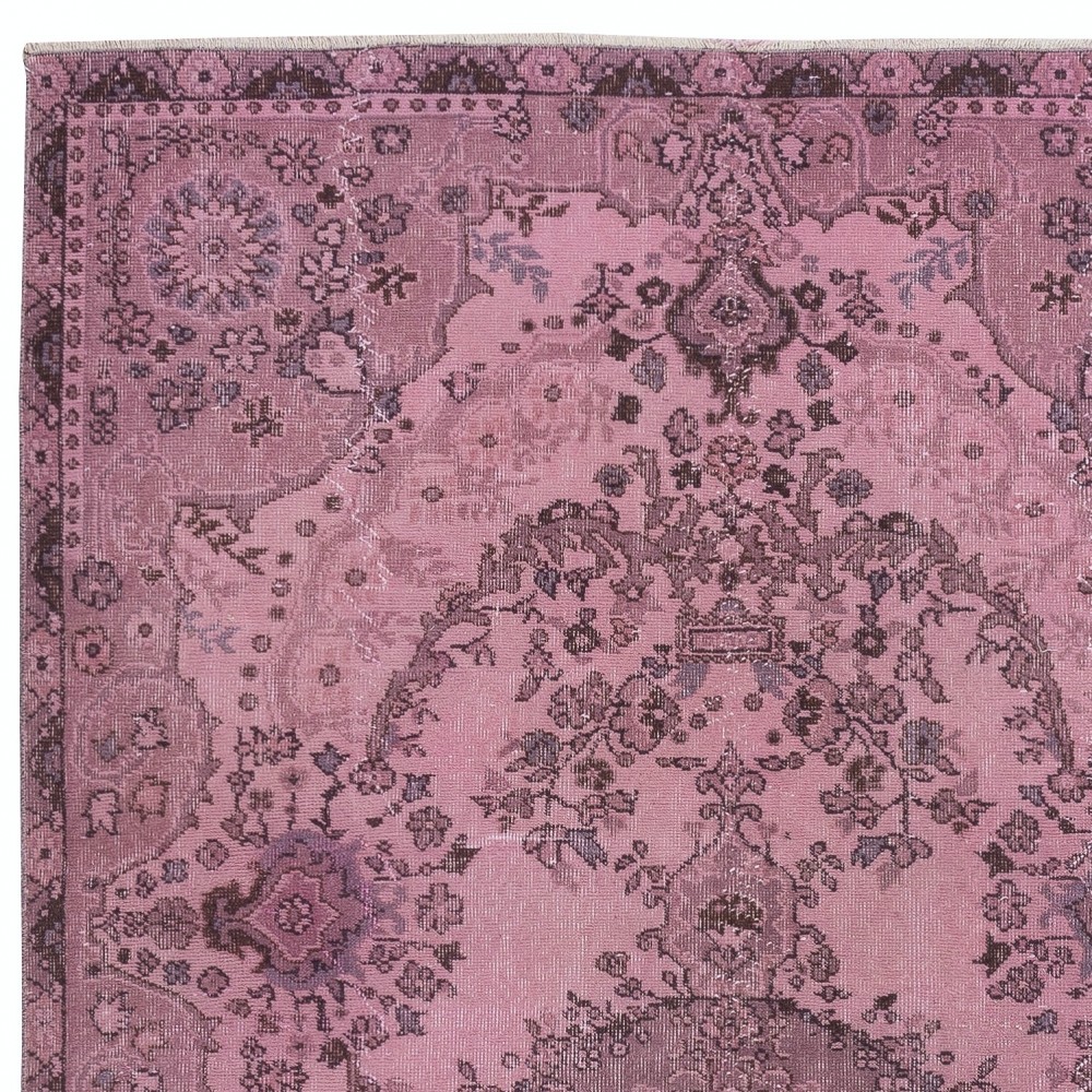 Modern Pink Color Over-Dyed Rug. Handmade Turkish Floor Rug. Bohemian Home Decor