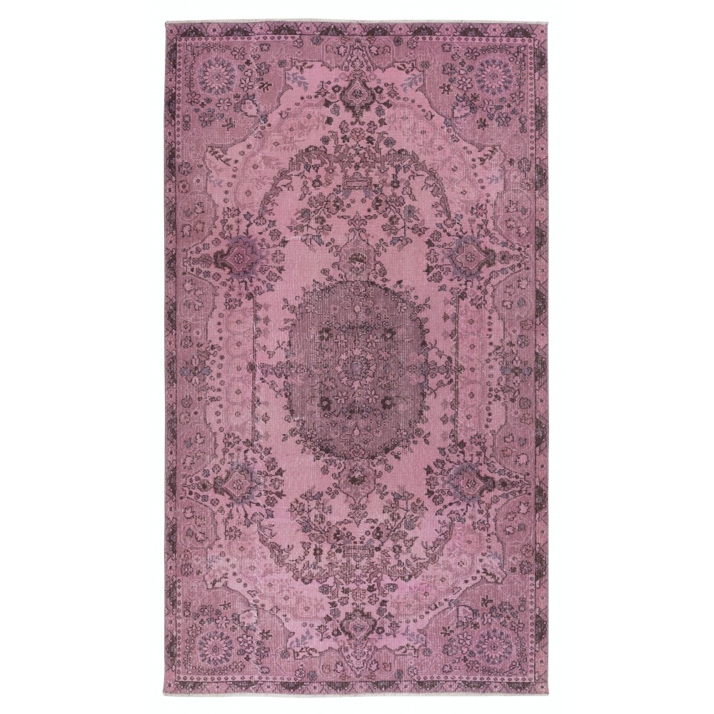 Modern Pink Color Over-Dyed Rug. Handmade Turkish Floor Rug. Bohemian Home Decor