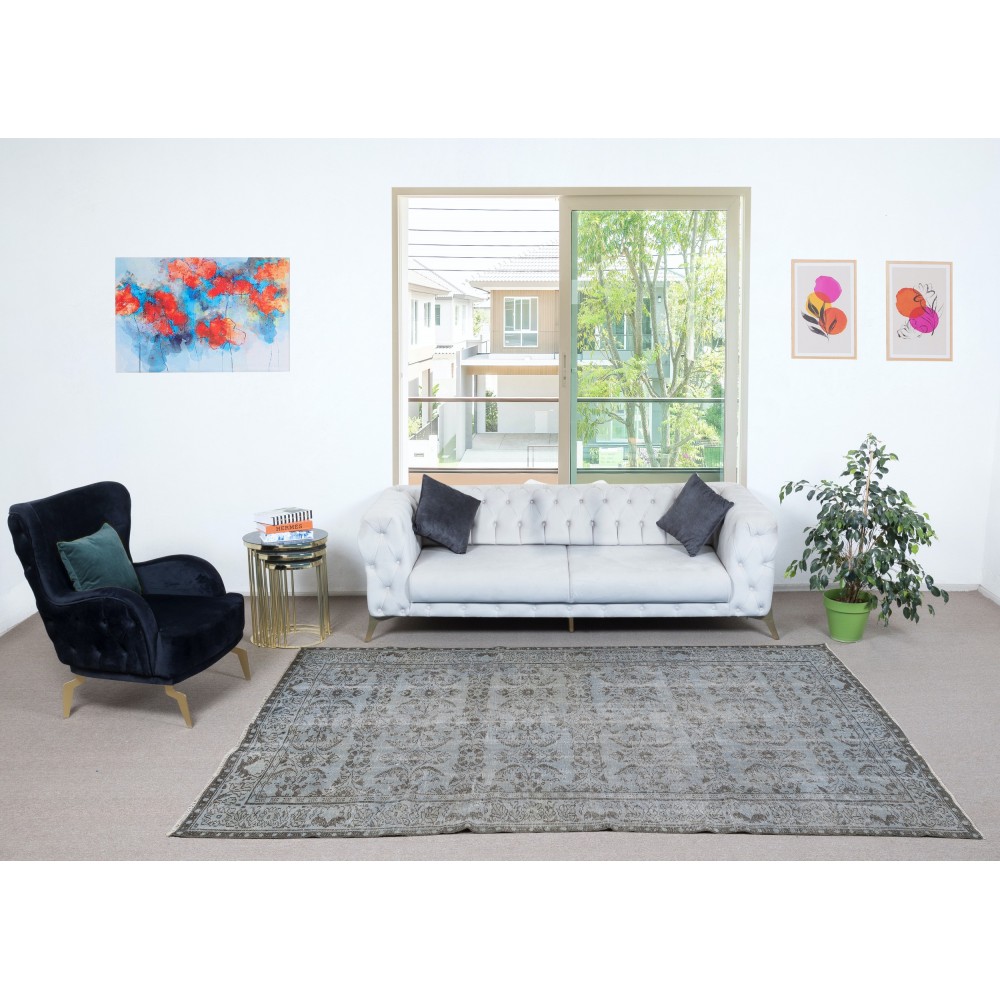Decorative Handmade Turkish Wool Area Rug in Blue. Modern Floor Covering