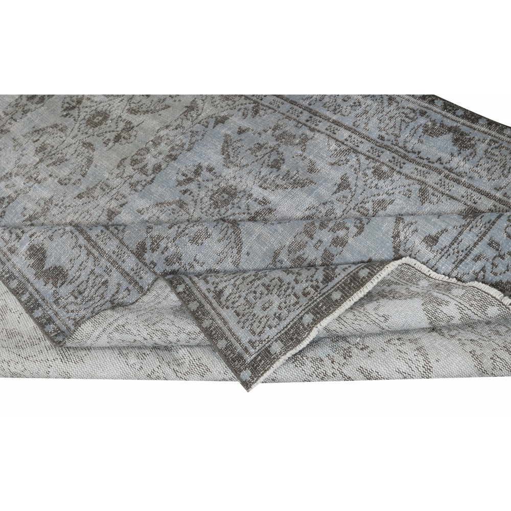 Decorative Handmade Turkish Wool Area Rug in Blue. Modern Floor Covering