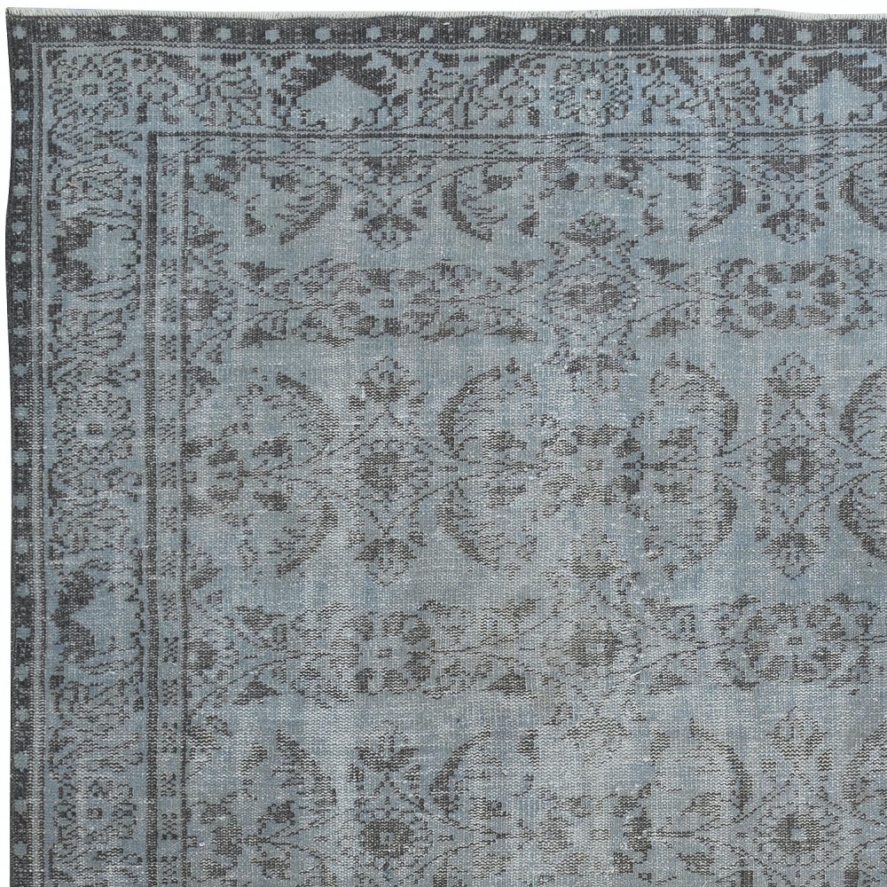 Decorative Handmade Turkish Wool Area Rug in Blue. Modern Floor Covering