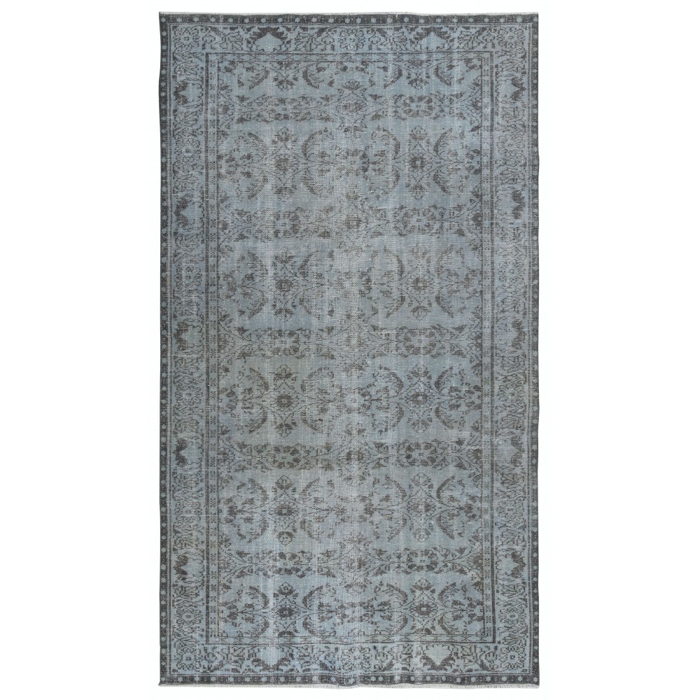 Decorative Handmade Turkish Wool Area Rug in Blue. Modern Floor Covering
