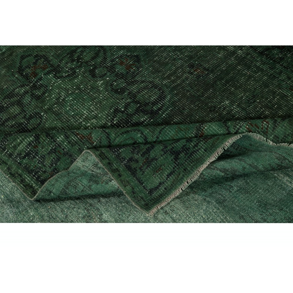 Modern Wool Area Rug in Dark Green. Hand-Knotted in Turkey