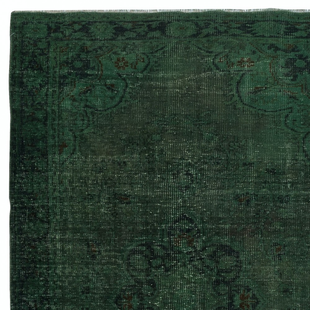 Modern Wool Area Rug in Dark Green. Hand-Knotted in Turkey