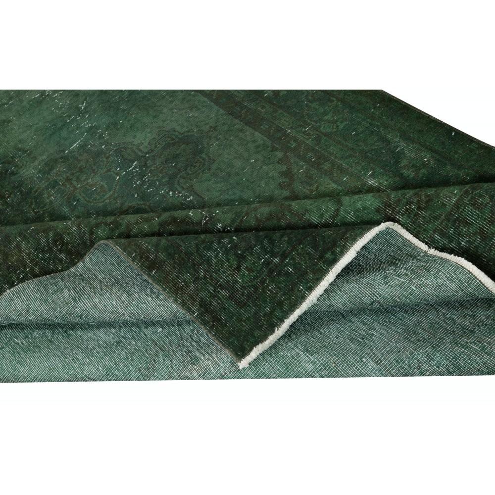 Modern Area Rug in Dark Green, Hand-woven and Hand-knotted in Turkey