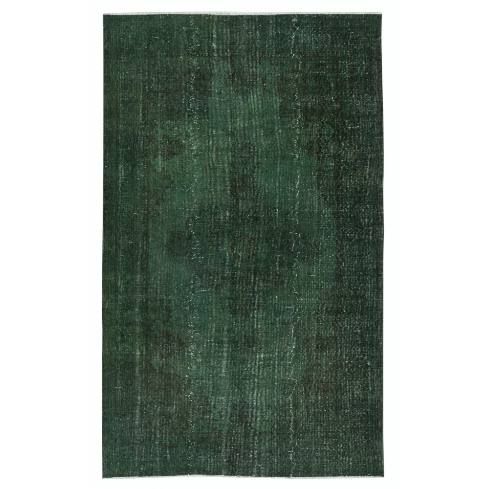 Modern Area Rug in Dark Green, Hand-woven and Hand-knotted in Turkey