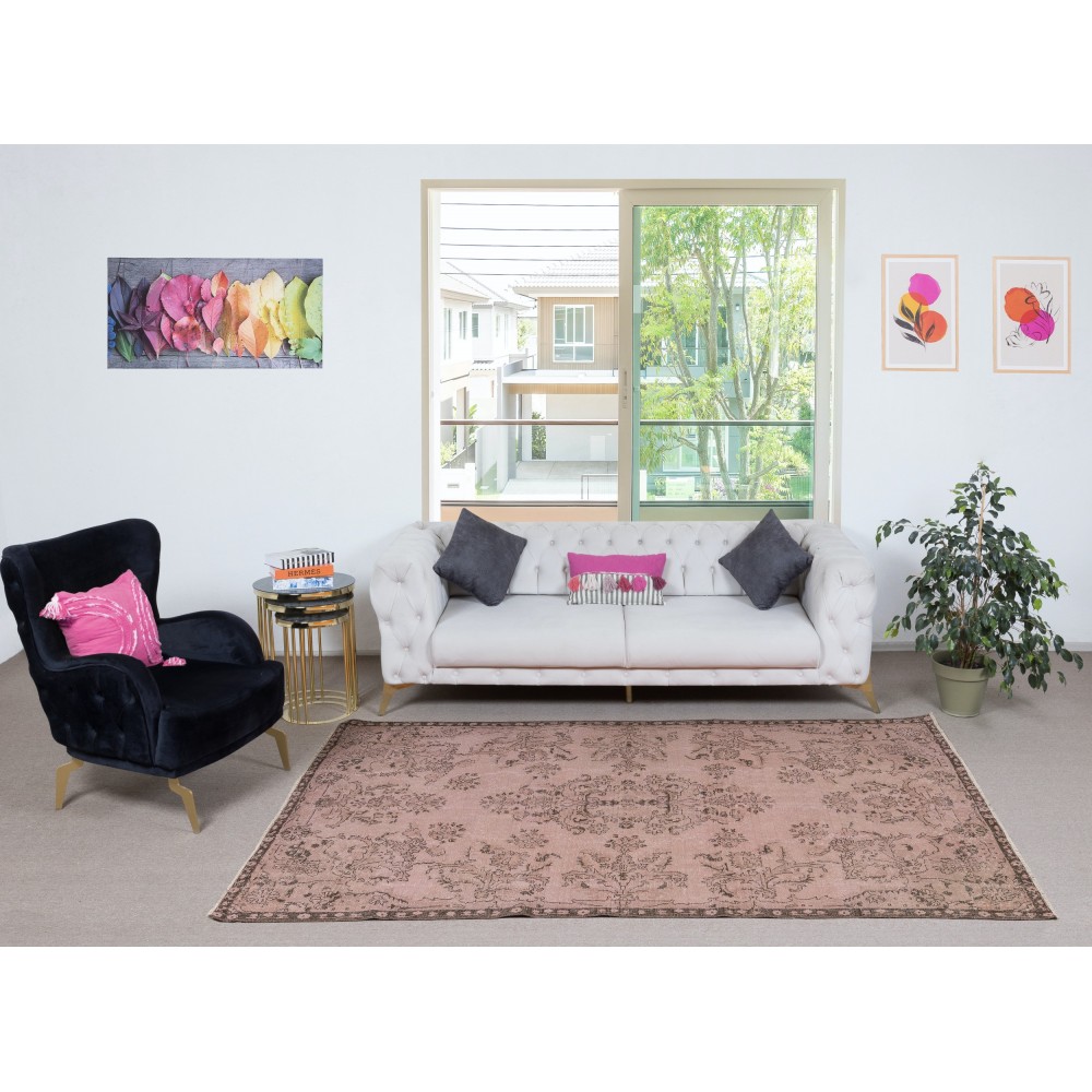 Modern Pink Color Area Rug. Handmade Turkish Floor Rug. Bohemian Home Decor