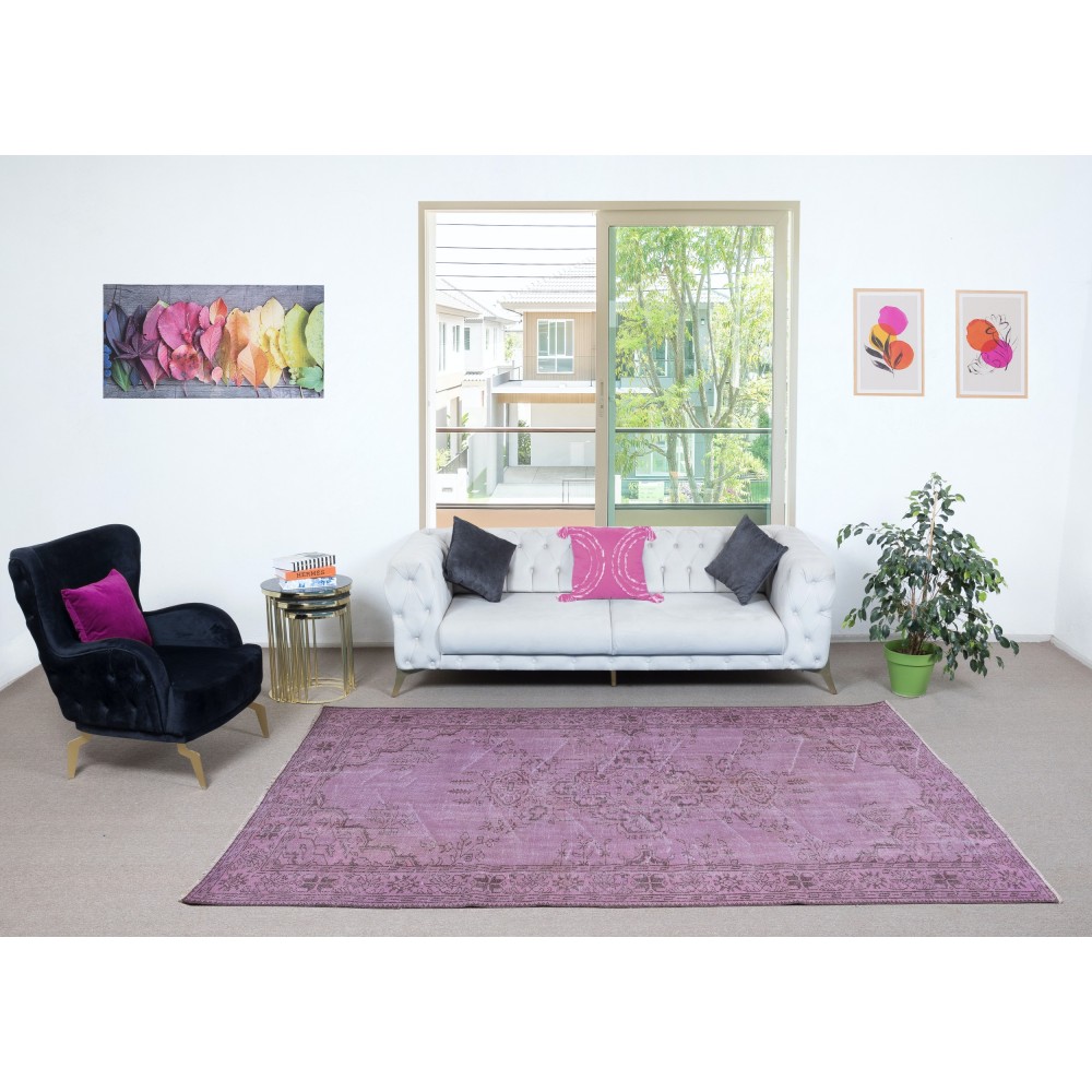 Handmade Anti-bacterial Rug, Purple Color Hand Knotted Turkish Rug