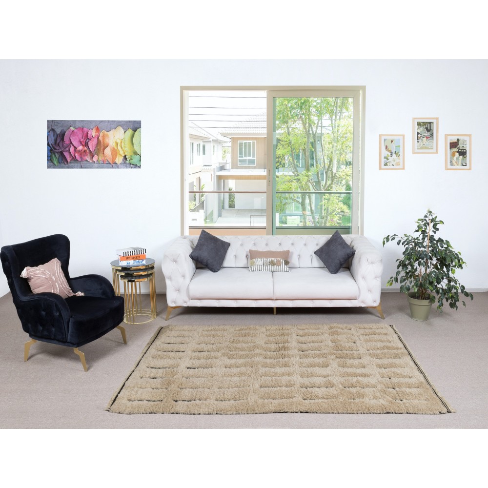 Handmade High and Low Pile Tulu Rug. Modern Turkish Shaggy Carpet