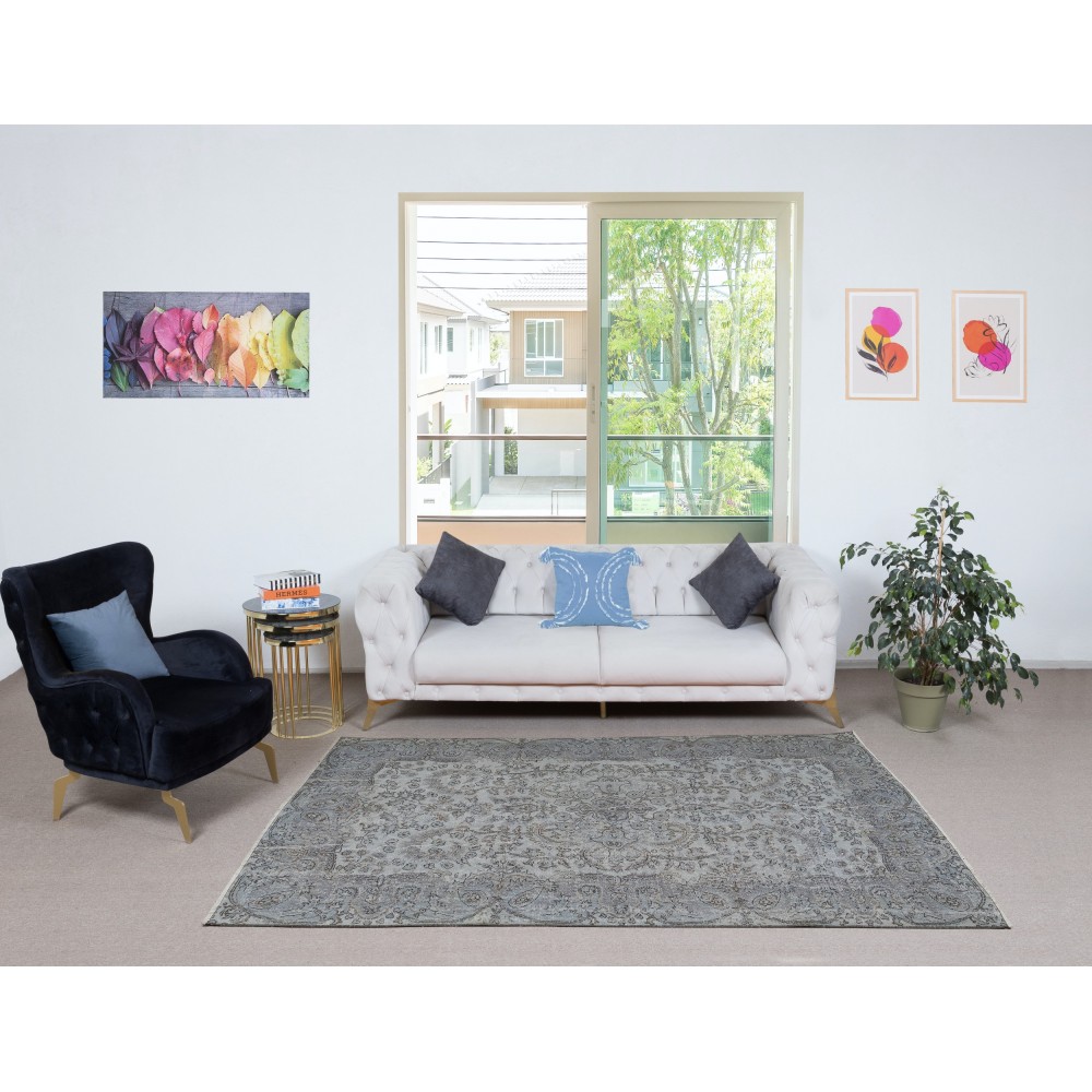 Contemporary Handmade Turkish Wool Area Rug in Light Blue