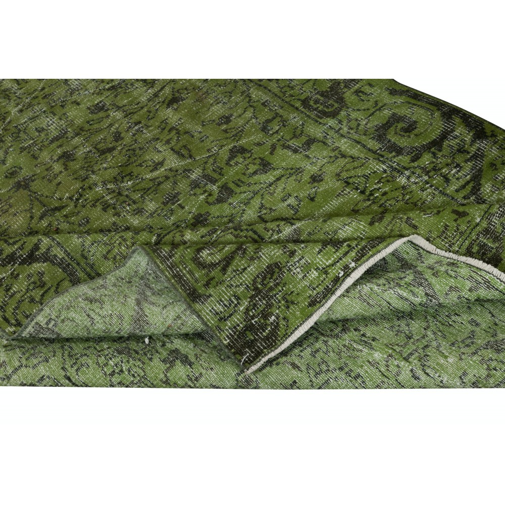 Modern Handmade Turkish Area Rug Over-Dyed in Green Color