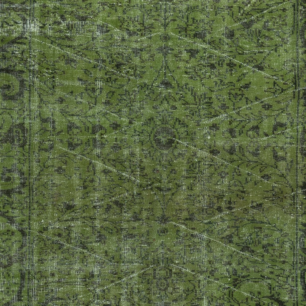 Modern Handmade Turkish Area Rug Over-Dyed in Green Color