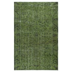 Modern Handmade Turkish Area Rug Over-Dyed in Green Color
