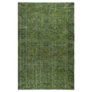 Modern Handmade Turkish Area Rug Over-Dyed in Green Color