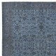 Contemporary Low Pile Handmade Blue Color Turkish Wool Area Rug with Floral Design