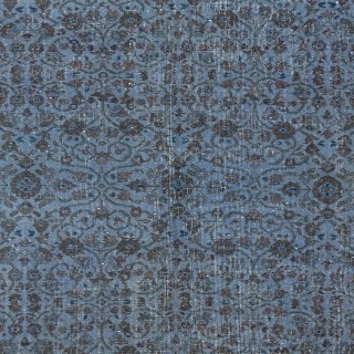 Contemporary Low Pile Handmade Blue Color Turkish Wool Area Rug with Floral Design Contemporary Low Pile Handmade Blue Color Turkish Wool Area Rug with Floral Design