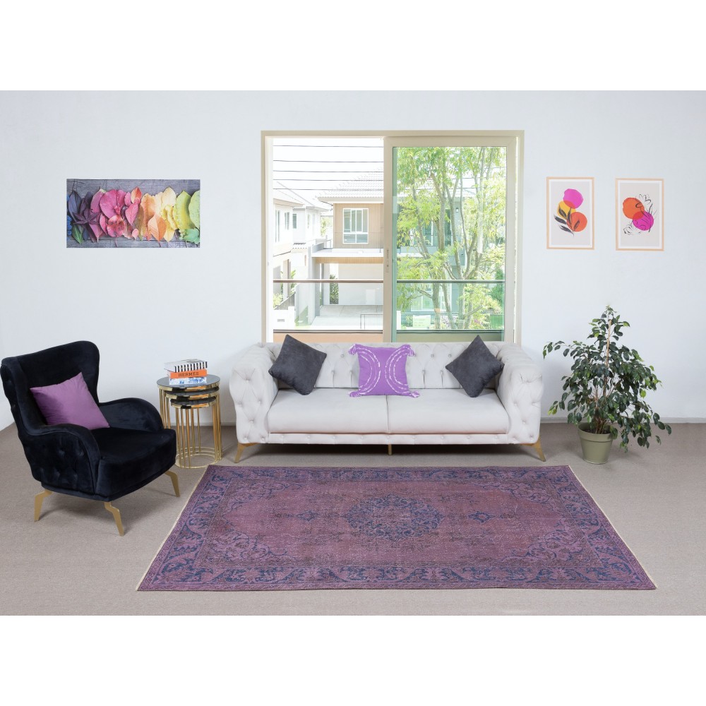 Purple Color Handmade Turkish Area Rug for Living Room, Entrance, Bedroom, Dining Room & Kids Room